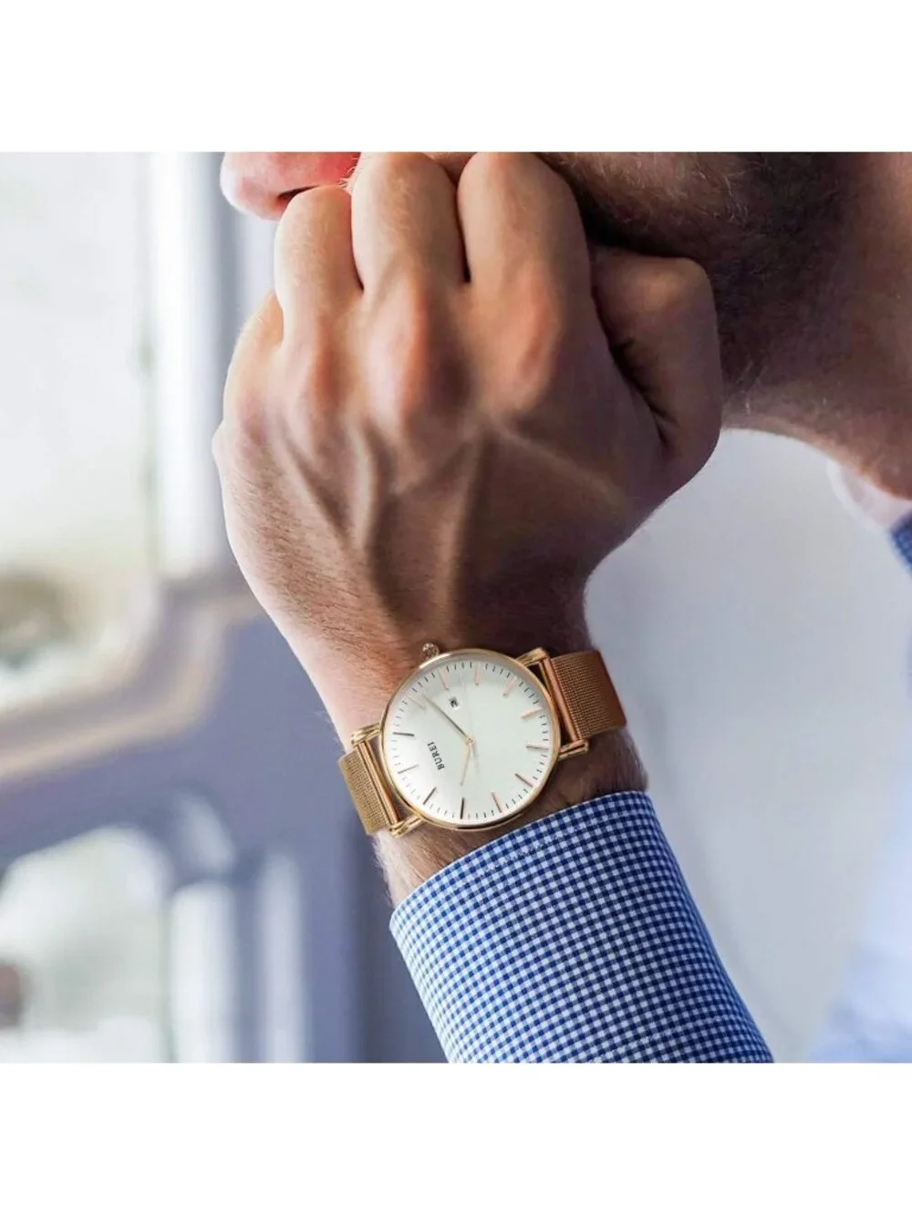 Men's Rose Gold Classic Mesh Strap Minimalist Analog Quartz Waterproof Watch